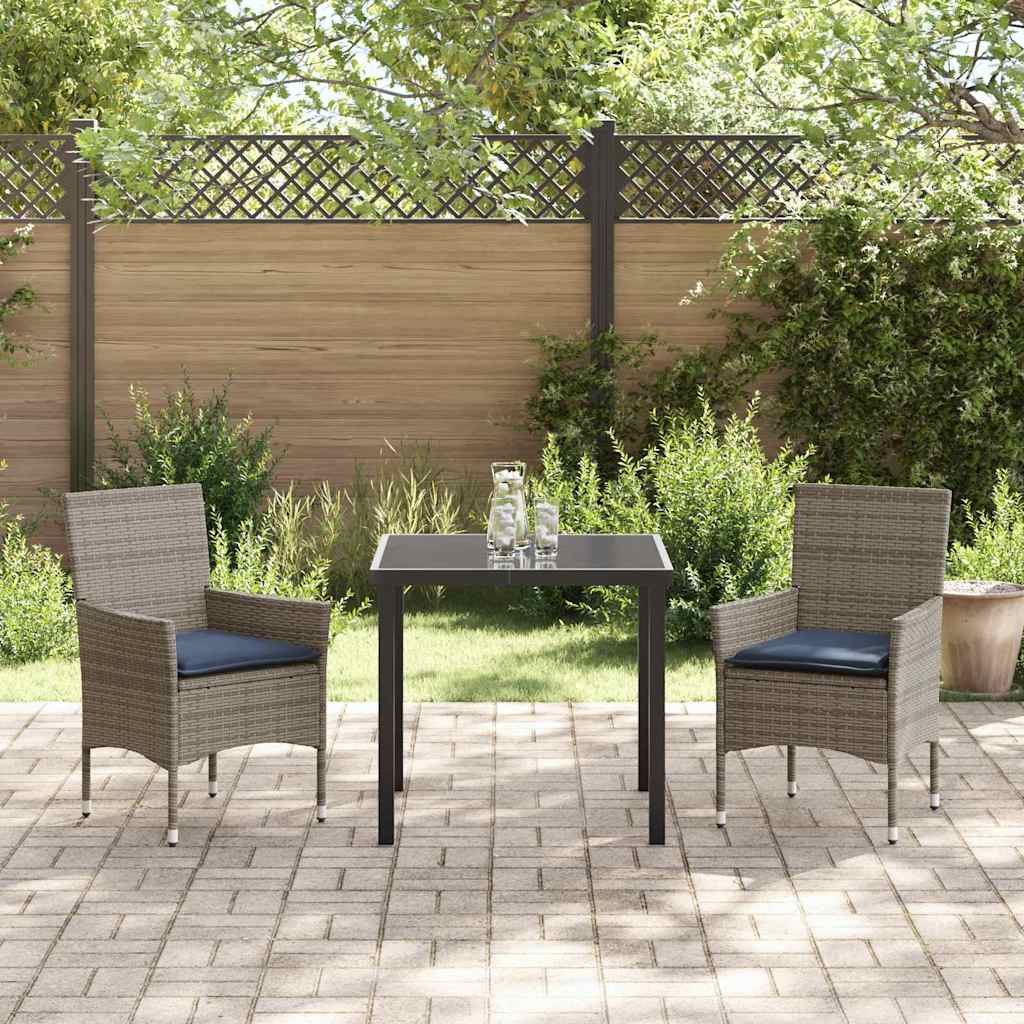 Set di tavolo e sedie con cuscino 3 pcs Grigio Rattan in PE | homemem39