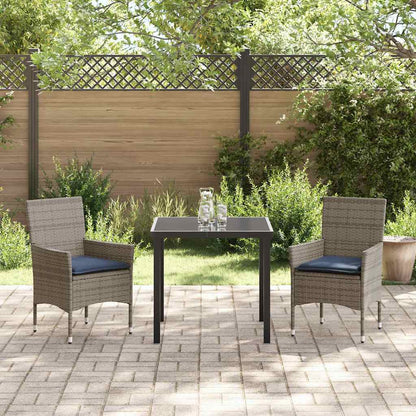 Set di tavolo e sedie con cuscino 3 pcs Grigio Rattan in PE | homemem39