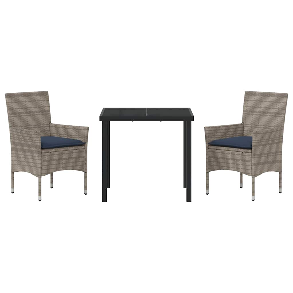 Set di tavolo e sedie con cuscino 3 pcs Grigio Rattan in PE | homemem39