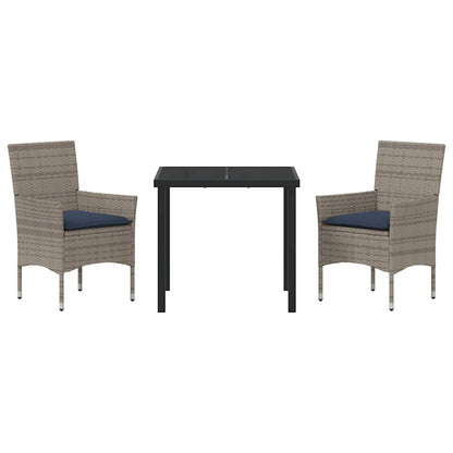 Set di tavolo e sedie con cuscino 3 pcs Grigio Rattan in PE | homemem39