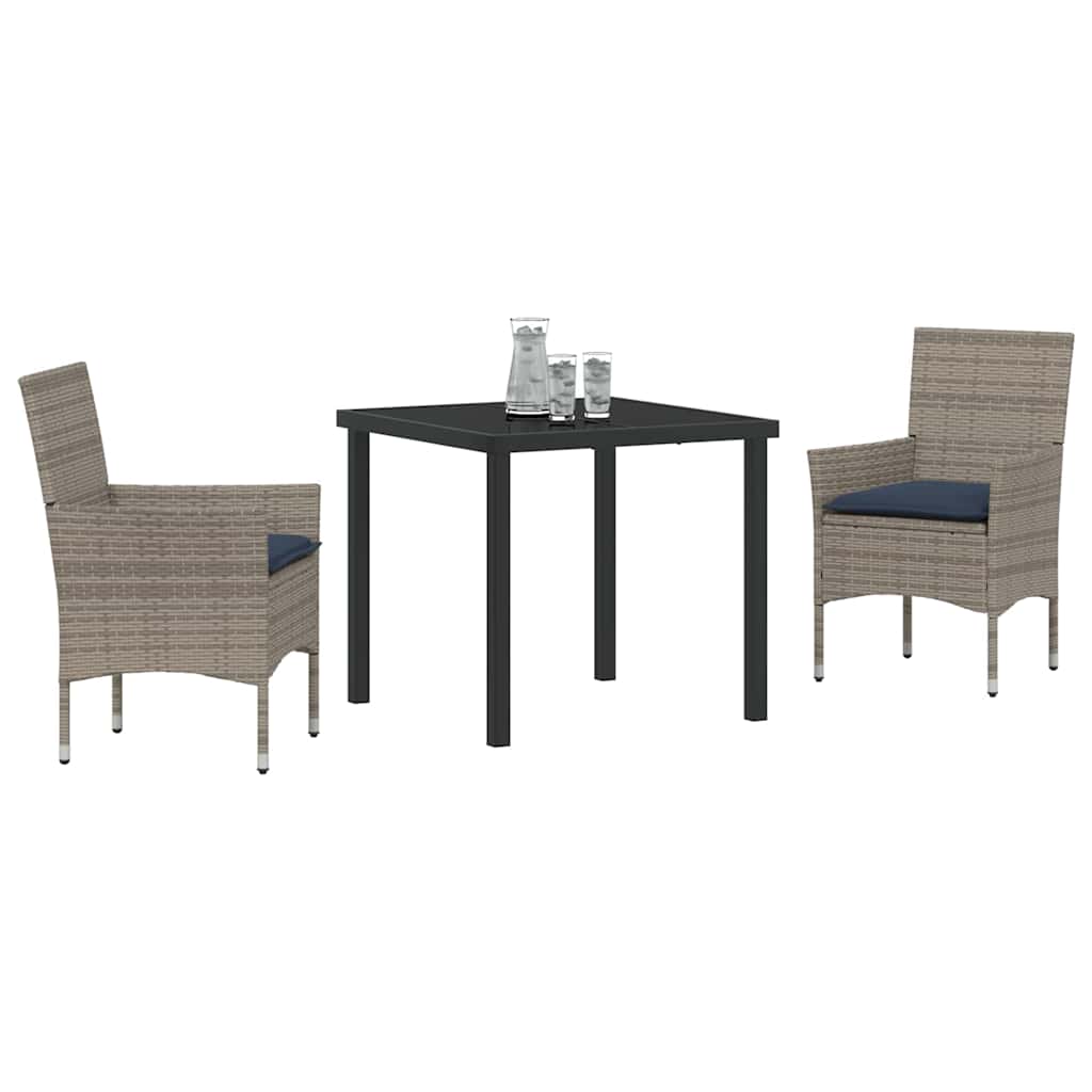 Set di tavolo e sedie con cuscino 3 pcs Grigio Rattan in PE | homemem39