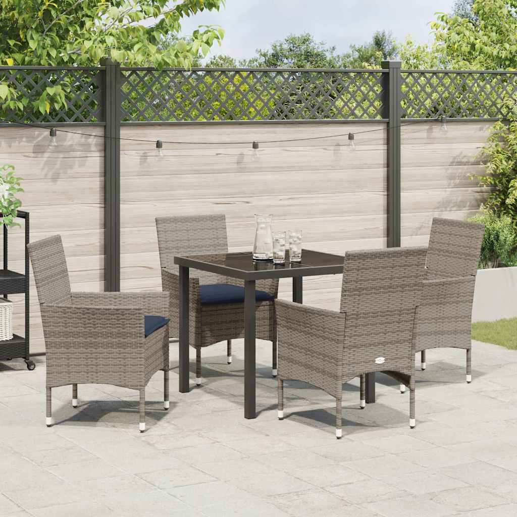Set di tavolo e sedie con cuscino 5 pcs Grigio Rattan in PE | homemem39