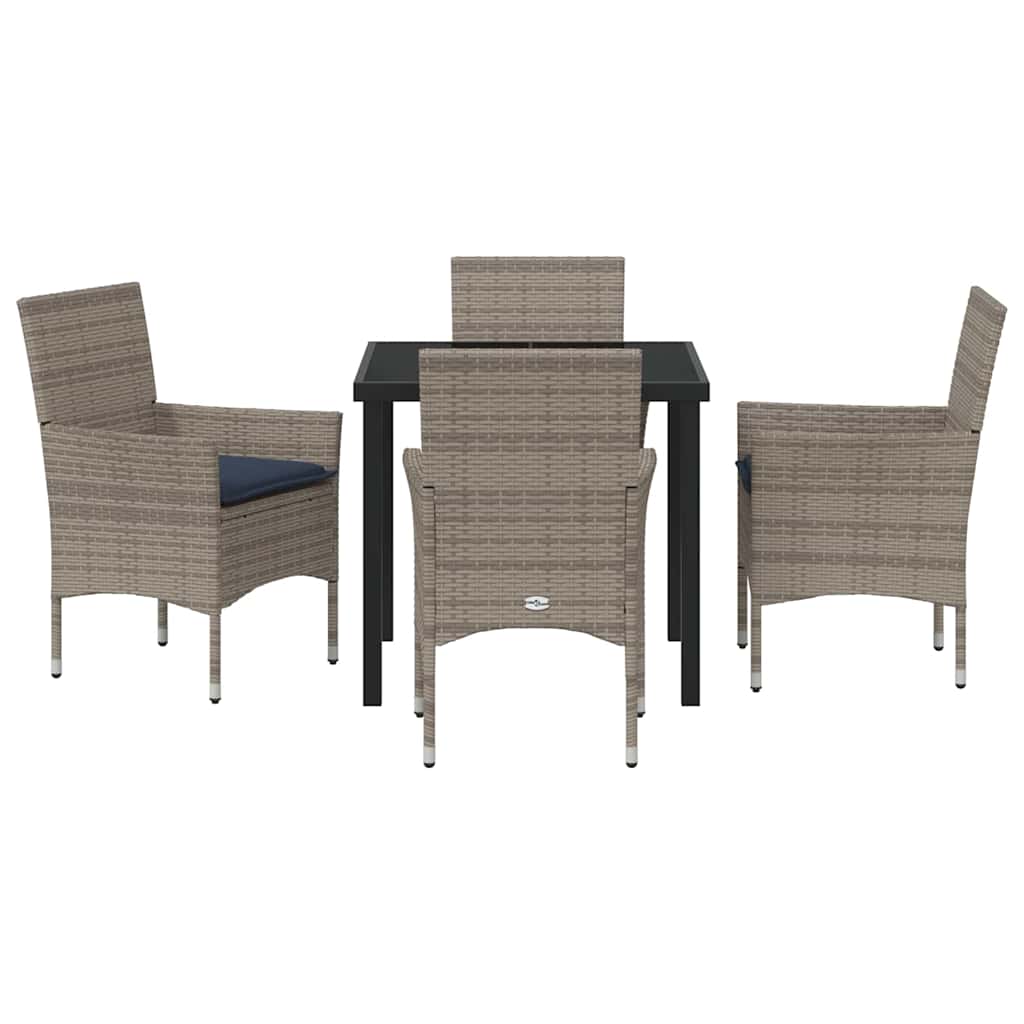 Set di tavolo e sedie con cuscino 5 pcs Grigio Rattan in PE | homemem39