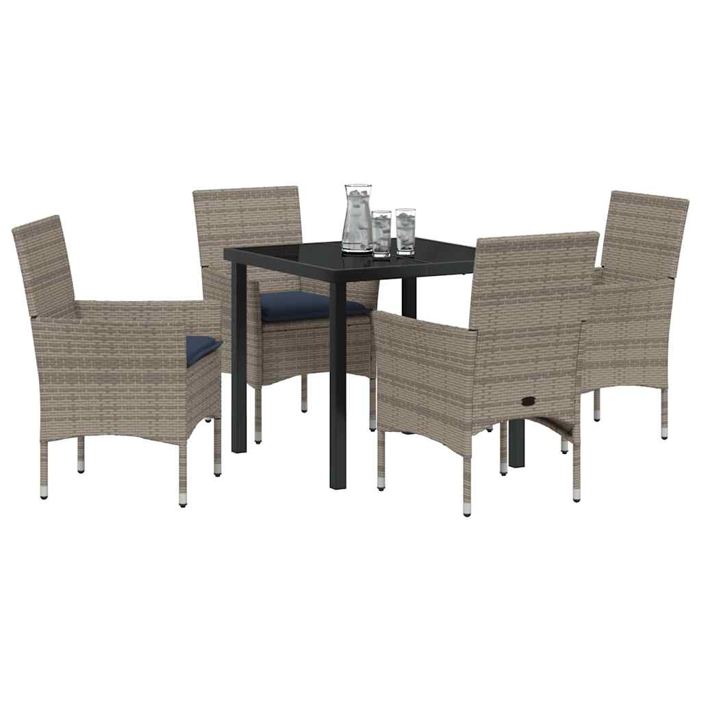 Set di tavolo e sedie con cuscino 5 pcs Grigio Rattan in PE | homemem39