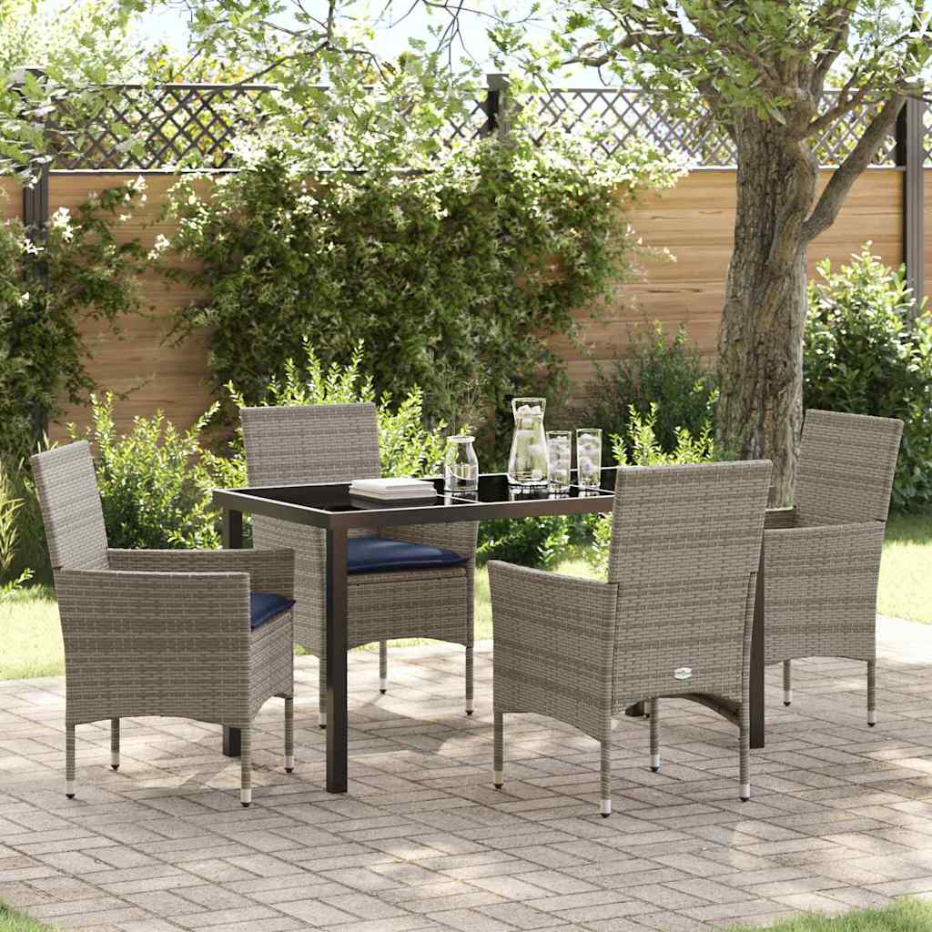 Set di tavolo e sedie con cuscino 5 pcs Grigio Rattan in PE | homemem39