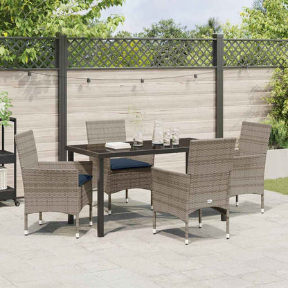 Set di tavolo e sedie con cuscino 5 pcs Grigio Rattan in PE | homemem39