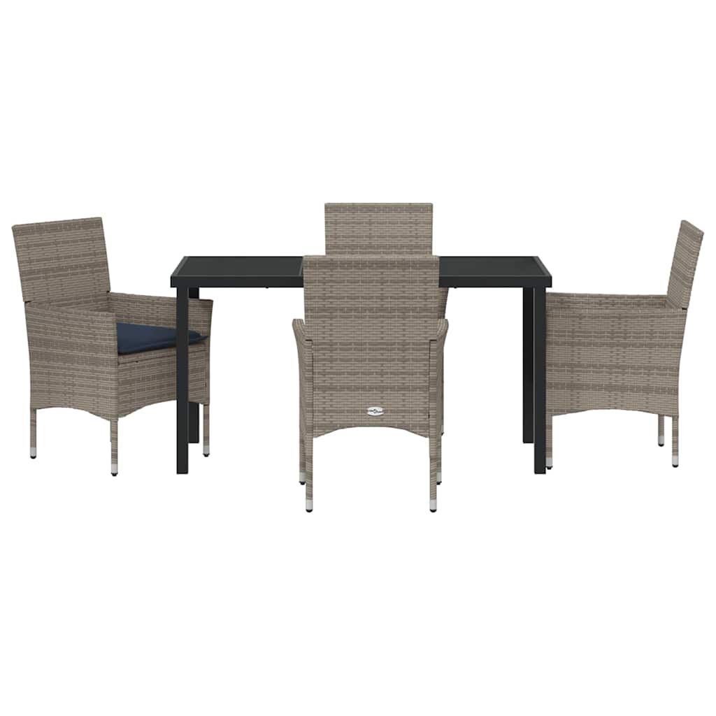 Set di tavolo e sedie con cuscino 5 pcs Grigio Rattan in PE | homemem39