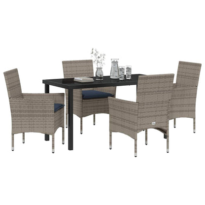 Set di tavolo e sedie con cuscino 5 pcs Grigio Rattan in PE | homemem39