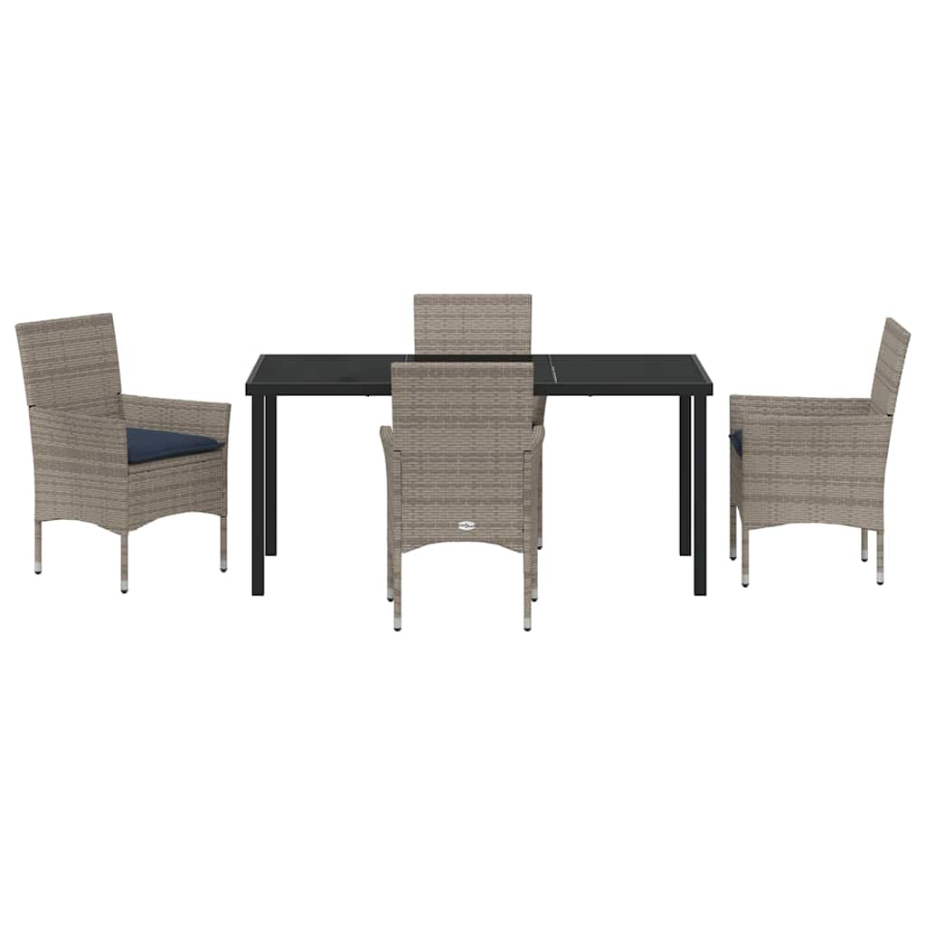 Set di tavolo e sedie con cuscino 5 pcs Grigio Rattan in PE | homemem39