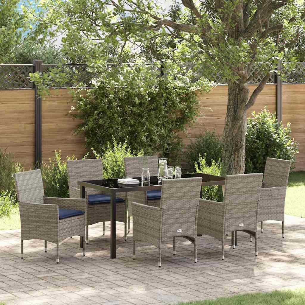 Set di tavolo e sedie con cuscino 7 pcs Grigio Rattan in PE | homemem39