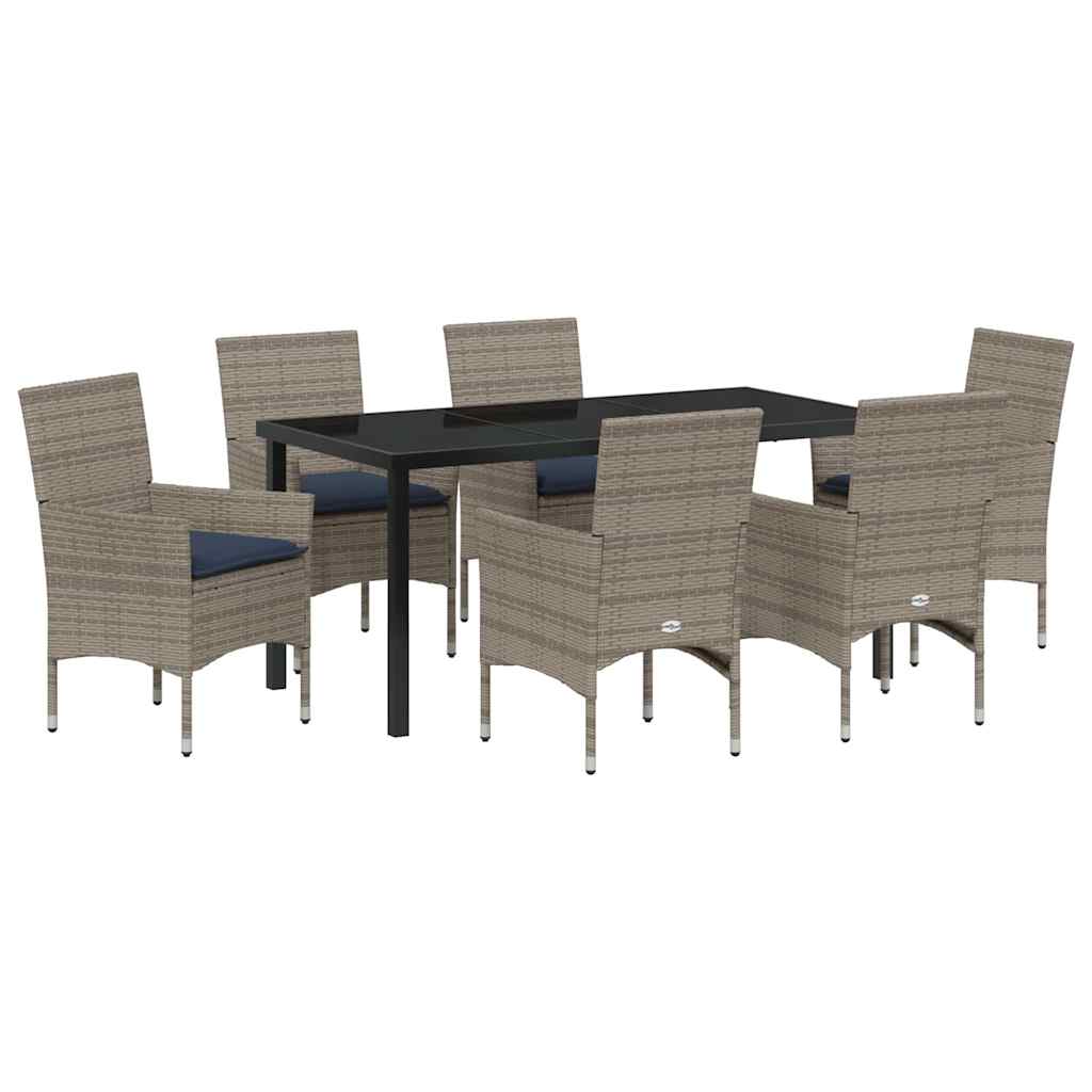 Set di tavolo e sedie con cuscino 7 pcs Grigio Rattan in PE | homemem39
