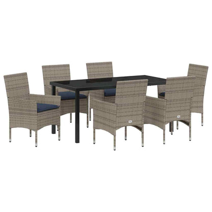 Set di tavolo e sedie con cuscino 7 pcs Grigio Rattan in PE | homemem39