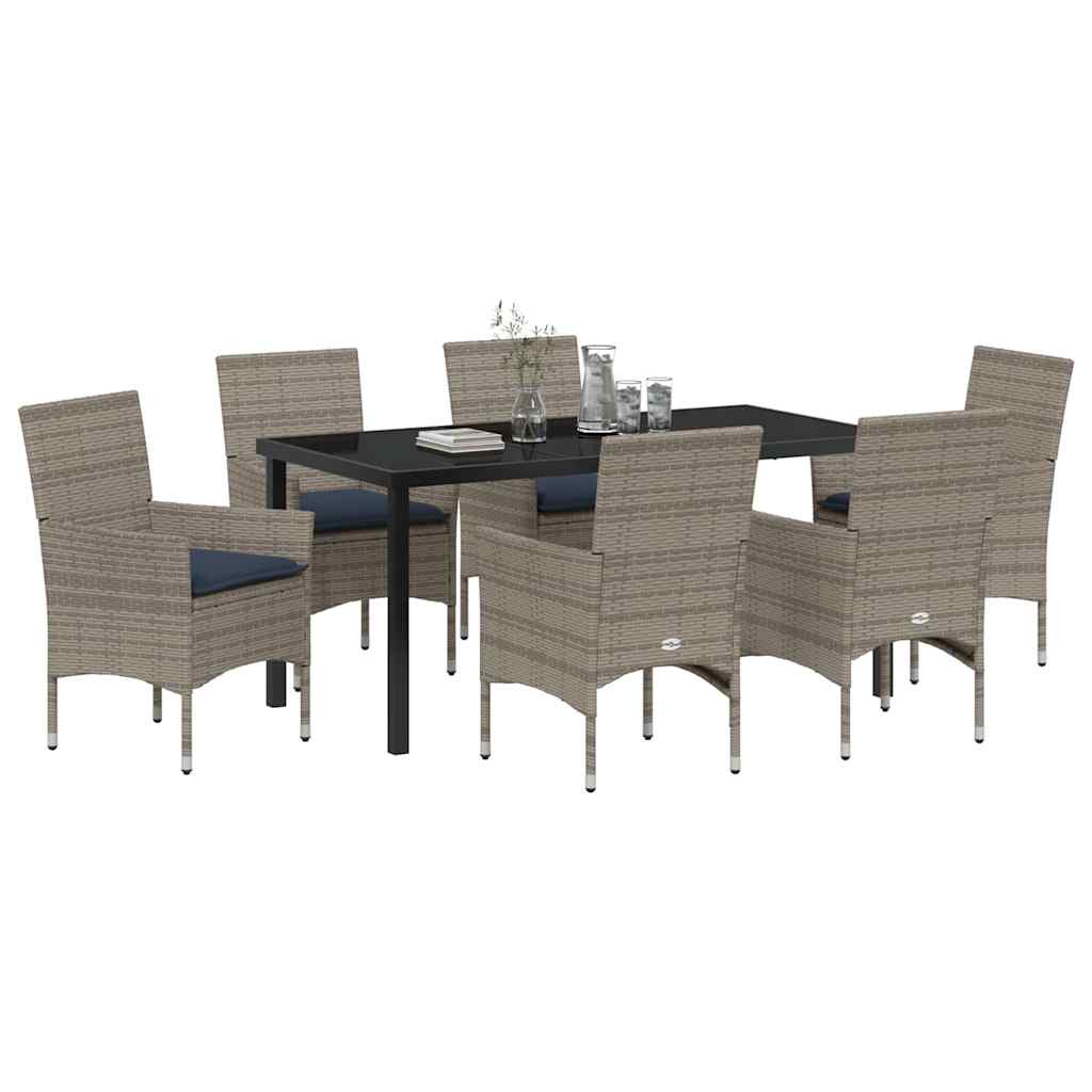 Set di tavolo e sedie con cuscino 7 pcs Grigio Rattan in PE | homemem39