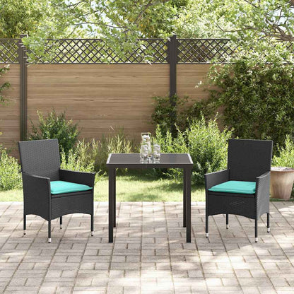Set di tavolo e sedie con cuscino 3 pcs Nero Rattan in PE | homemem39