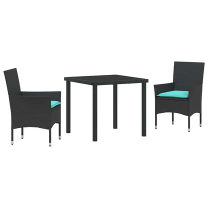 Set di tavolo e sedie con cuscino 3 pcs Nero Rattan in PE | homemem39
