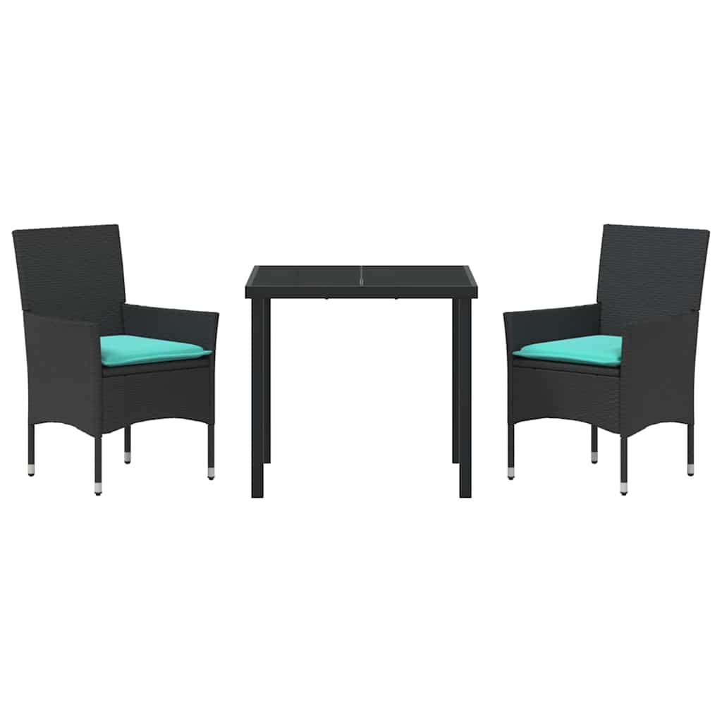 Set di tavolo e sedie con cuscino 3 pcs Nero Rattan in PE | homemem39