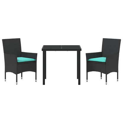 Set di tavolo e sedie con cuscino 3 pcs Nero Rattan in PE | homemem39
