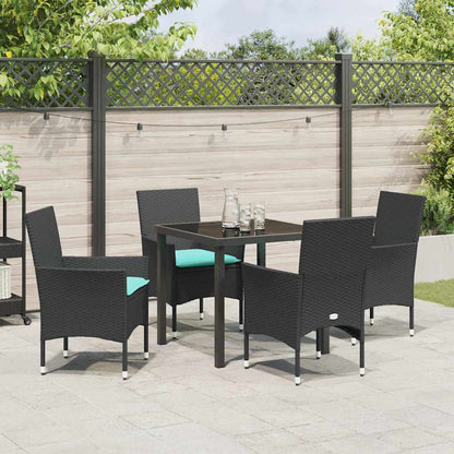 Set di tavolo e sedie con cuscino 5 pcs Nero Rattan in PE | homemem39