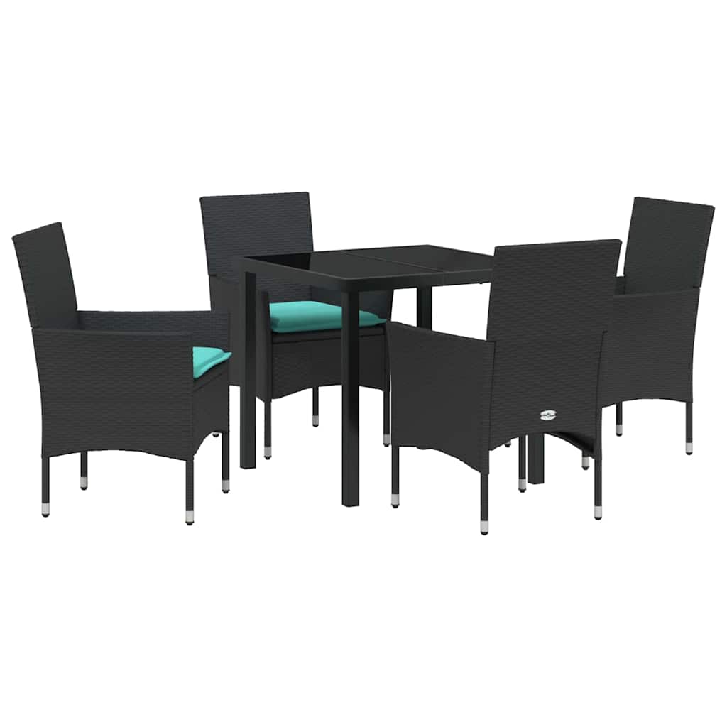 Set di tavolo e sedie con cuscino 5 pcs Nero Rattan in PE | homemem39