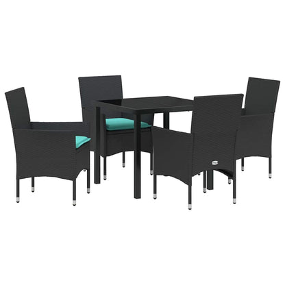 Set di tavolo e sedie con cuscino 5 pcs Nero Rattan in PE | homemem39