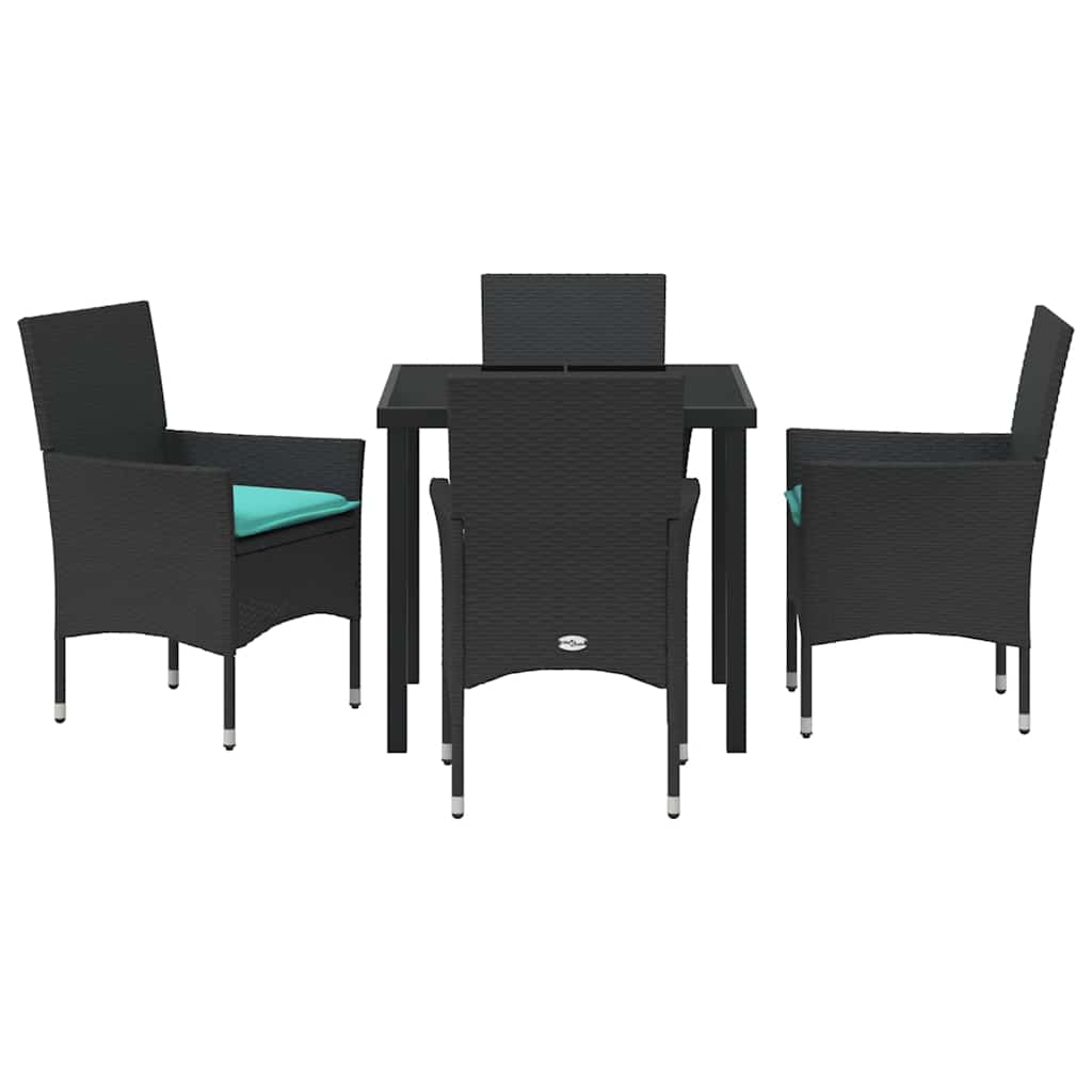 Set di tavolo e sedie con cuscino 5 pcs Nero Rattan in PE | homemem39