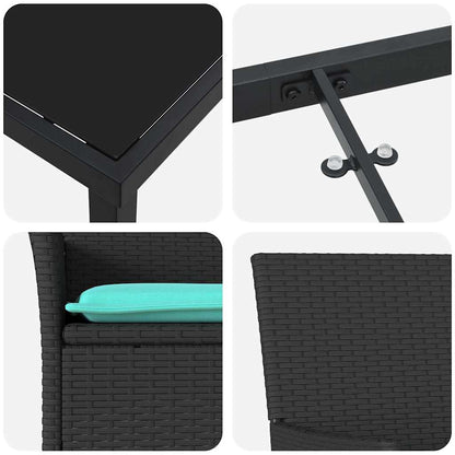 Set di tavolo e sedie con cuscino 5 pcs Nero Rattan in PE | homemem39