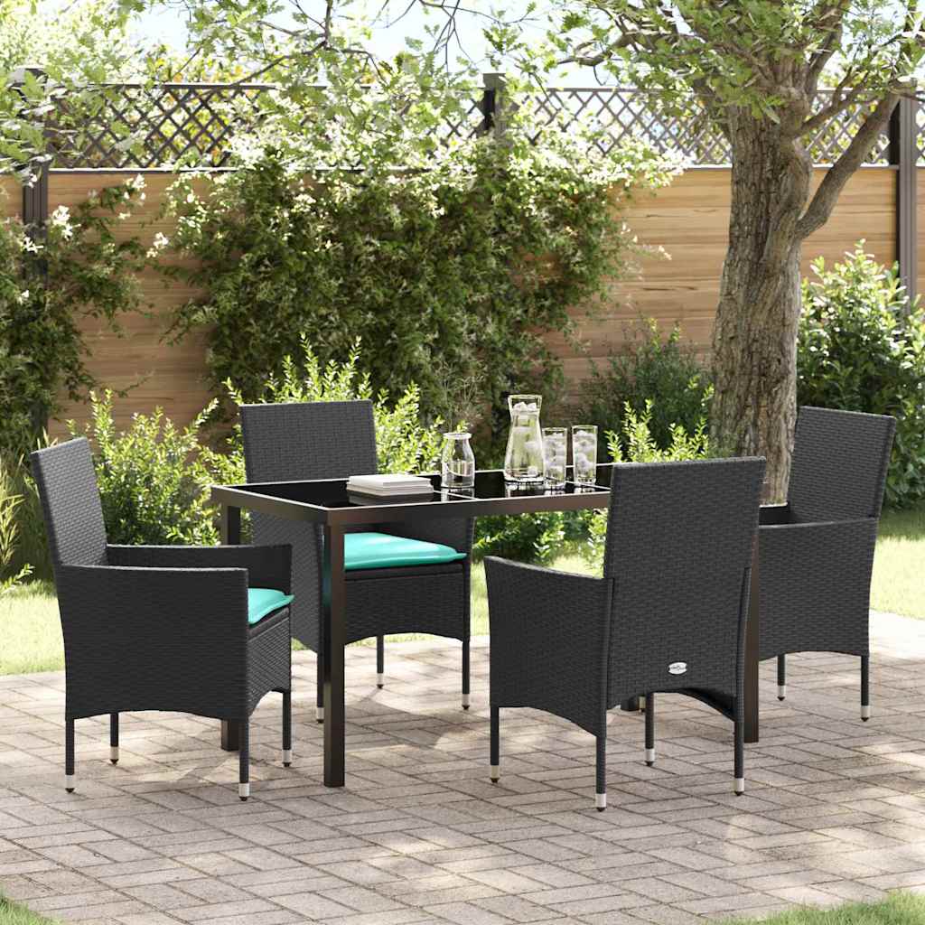 Set di tavolo e sedie con cuscino 5 pcs Nero Rattan in PE | homemem39