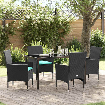 Set di tavolo e sedie con cuscino 5 pcs Nero Rattan in PE | homemem39