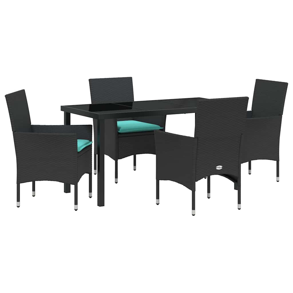 Set di tavolo e sedie con cuscino 5 pcs Nero Rattan in PE | homemem39