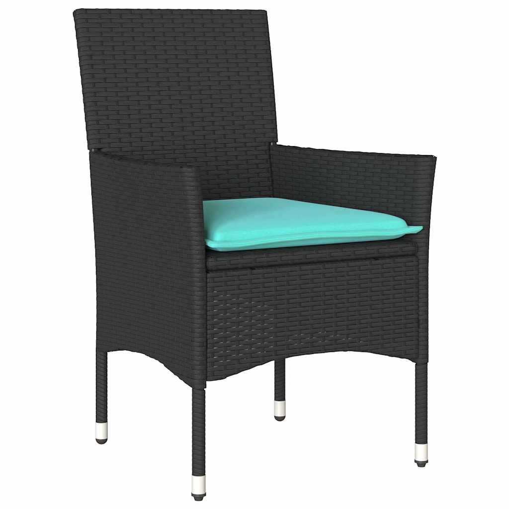 Set di tavolo e sedie con cuscino 5 pcs Nero Rattan in PE | homemem39