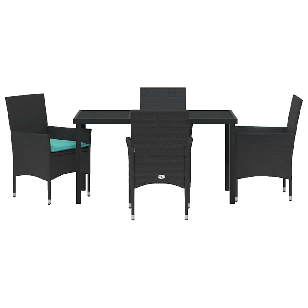 Set di tavolo e sedie con cuscino 5 pcs Nero Rattan in PE | homemem39