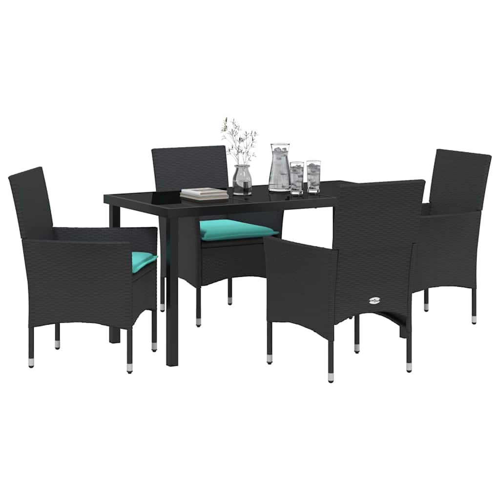 Set di tavolo e sedie con cuscino 5 pcs Nero Rattan in PE | homemem39