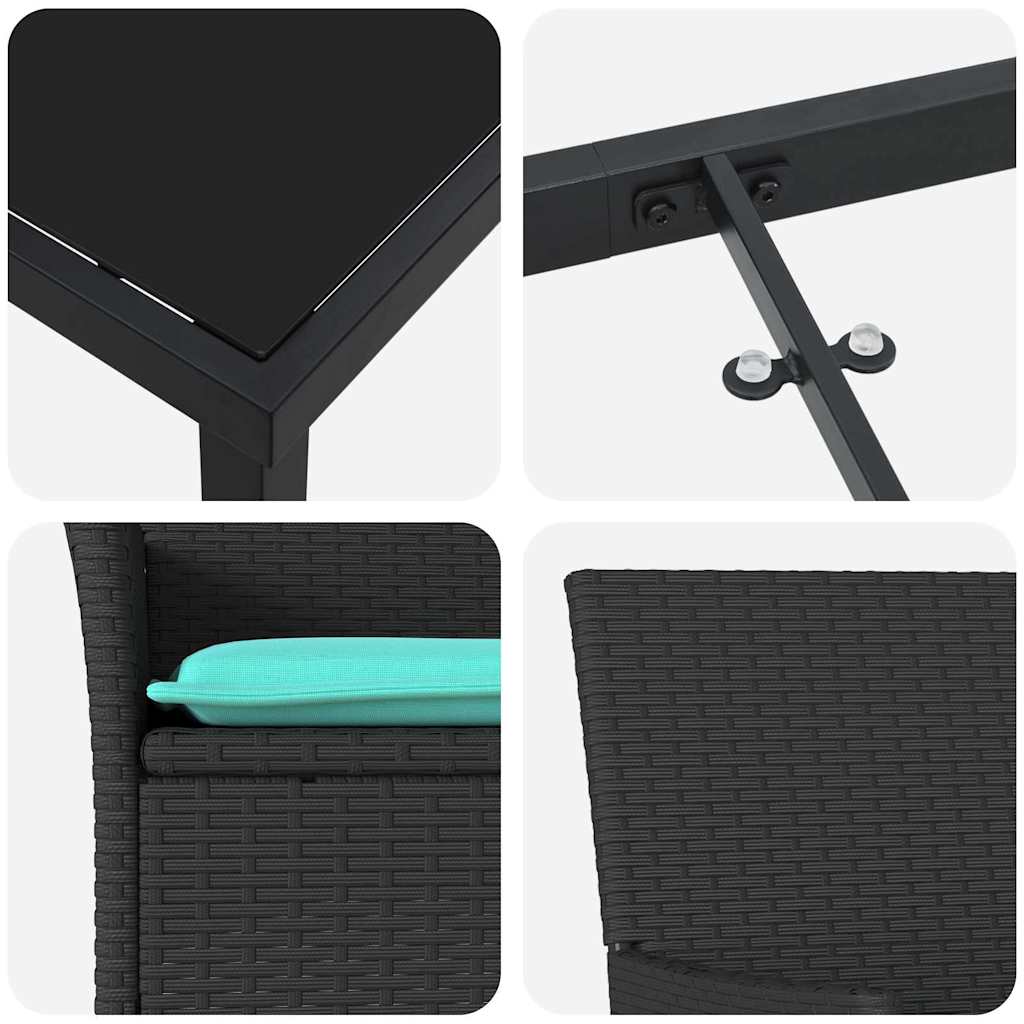 Set di tavolo e sedie con cuscino 5 pcs Nero Rattan in PE | homemem39