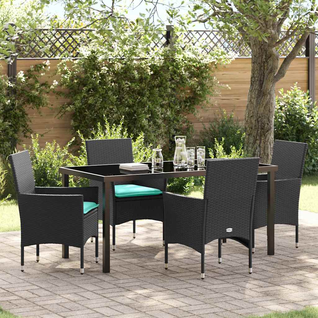 Set di tavolo e sedie con cuscino 5 pcs Nero Rattan in PE | homemem39