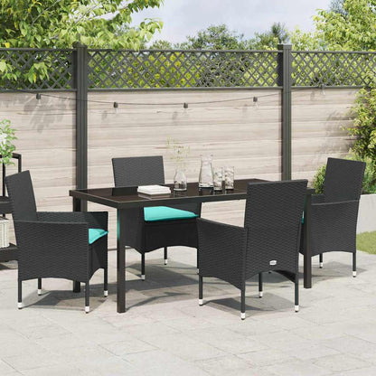 Set di tavolo e sedie con cuscino 5 pcs Nero Rattan in PE | homemem39