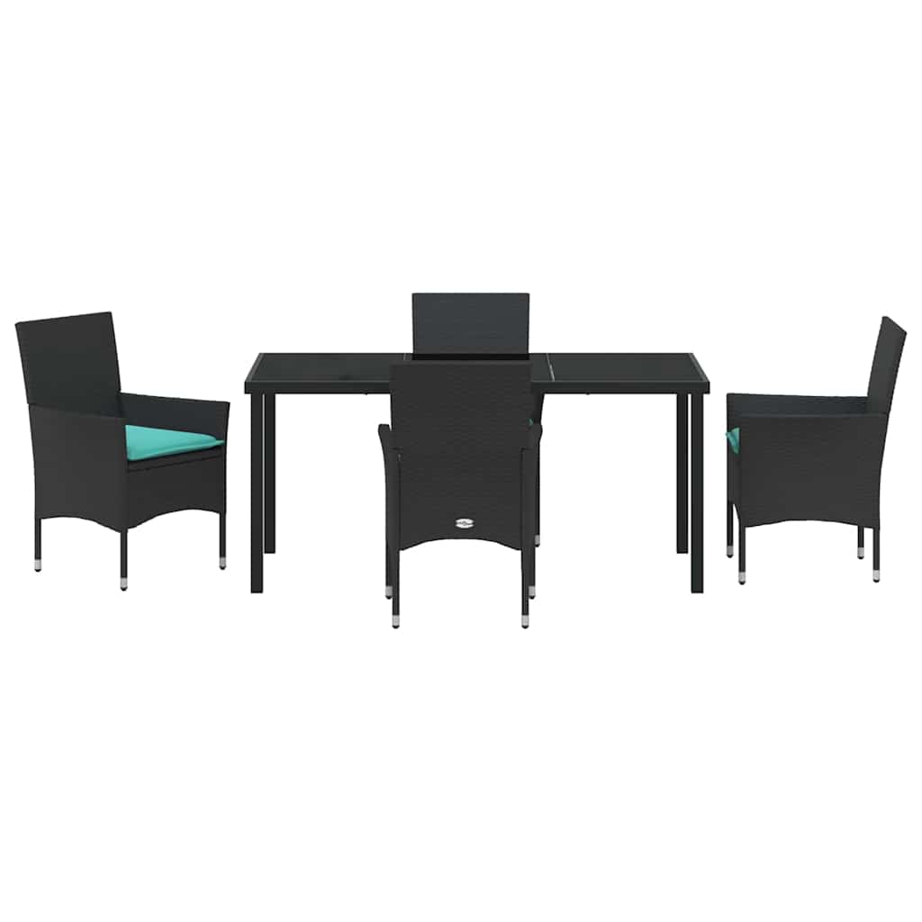 Set di tavolo e sedie con cuscino 5 pcs Nero Rattan in PE | homemem39