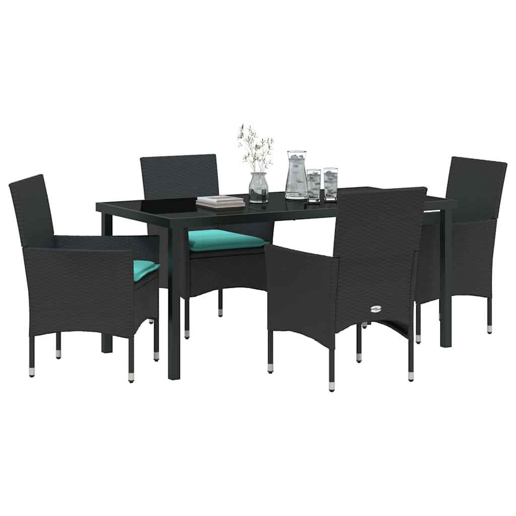 Set di tavolo e sedie con cuscino 5 pcs Nero Rattan in PE | homemem39