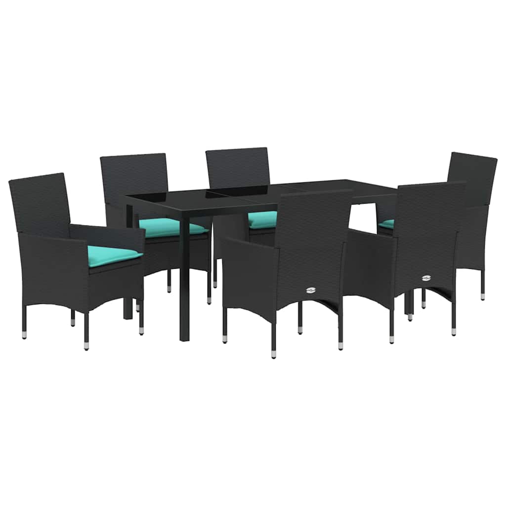 Set di tavolo e sedie con cuscino 7 pcs Nero Rattan in PE | homemem39