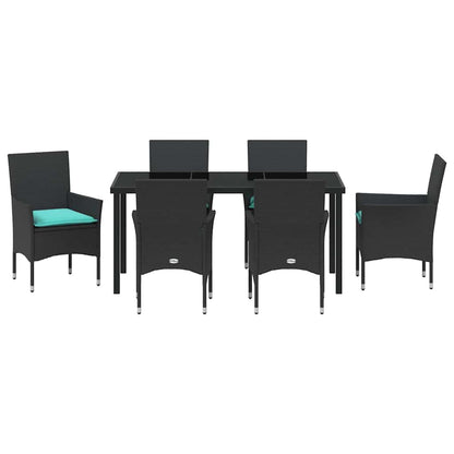 Set di tavolo e sedie con cuscino 7 pcs Nero Rattan in PE | homemem39