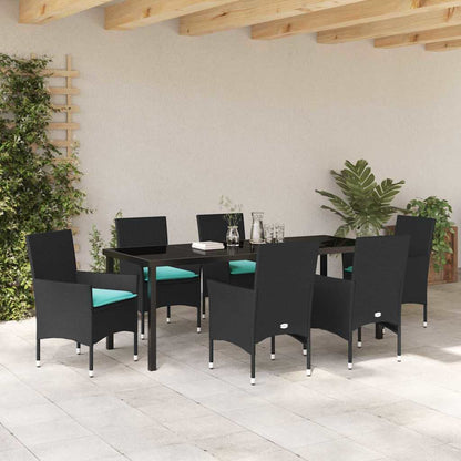 Set di tavolo e sedie con cuscino 7 pcs Nero Rattan in PE | homemem39