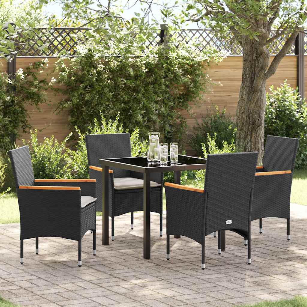 Set da Pranzo per Giardino con cuscino 5 pcs Nero Poly Rattan - homemem39