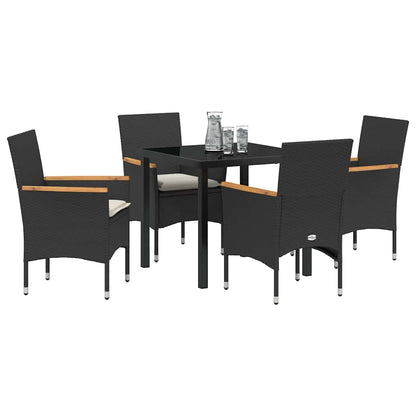 Set da Pranzo per Giardino con cuscino 5 pcs Nero Poly Rattan - homemem39