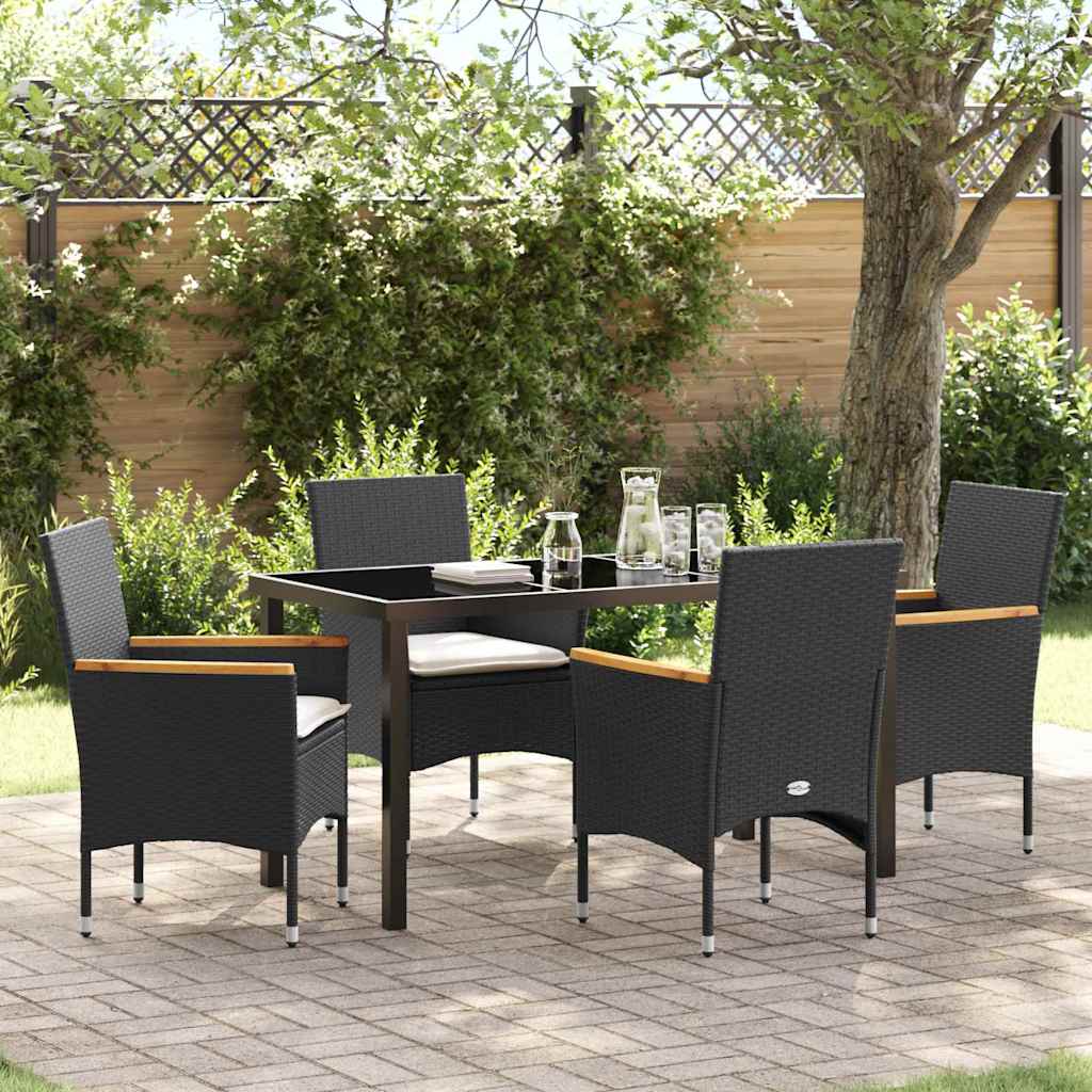 Set da Pranzo per Giardino con cuscino 5 pcs Nero Poly Rattan - homemem39