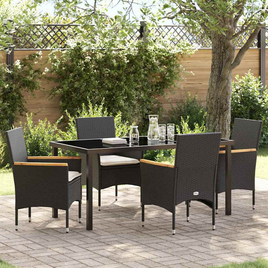 Set da Pranzo per Giardino con cuscino 5 pcs Nero Poly Rattan - homemem39