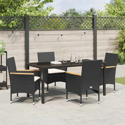Set da Pranzo per Giardino con cuscino 5 pcs Nero Poly Rattan - homemem39