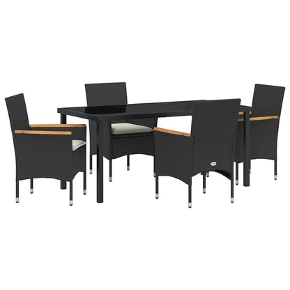 Set da Pranzo per Giardino con cuscino 5 pcs Nero Poly Rattan - homemem39