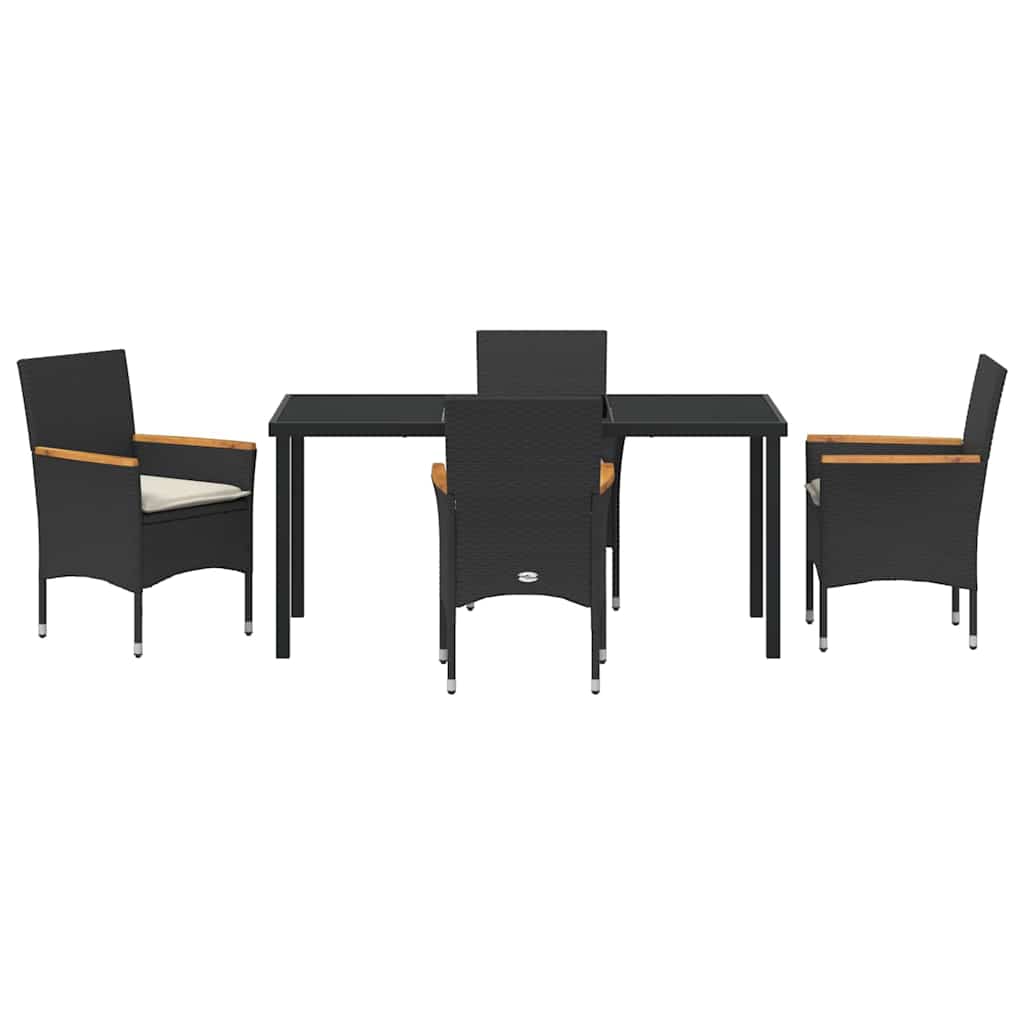 Set da Pranzo per Giardino con cuscino 5 pcs Nero Poly Rattan - homemem39