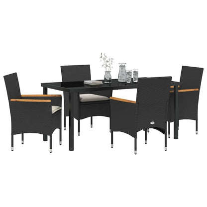 Set da Pranzo per Giardino con cuscino 5 pcs Nero Poly Rattan - homemem39