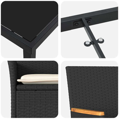 Set da Pranzo per Giardino con cuscino 7 pcs Nero Poly Rattan - homemem39
