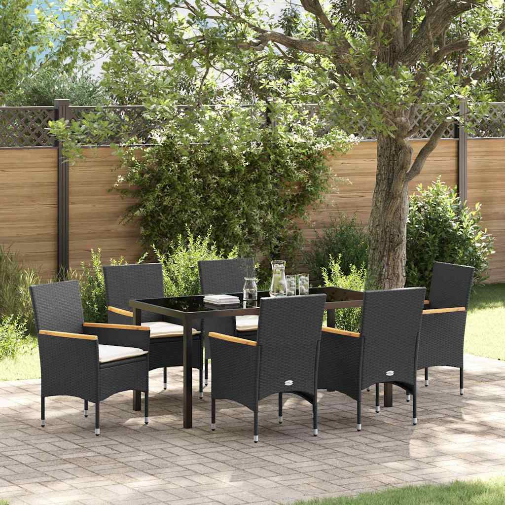 Set da Pranzo per Giardino con cuscino 7 pcs Nero Poly Rattan - homemem39
